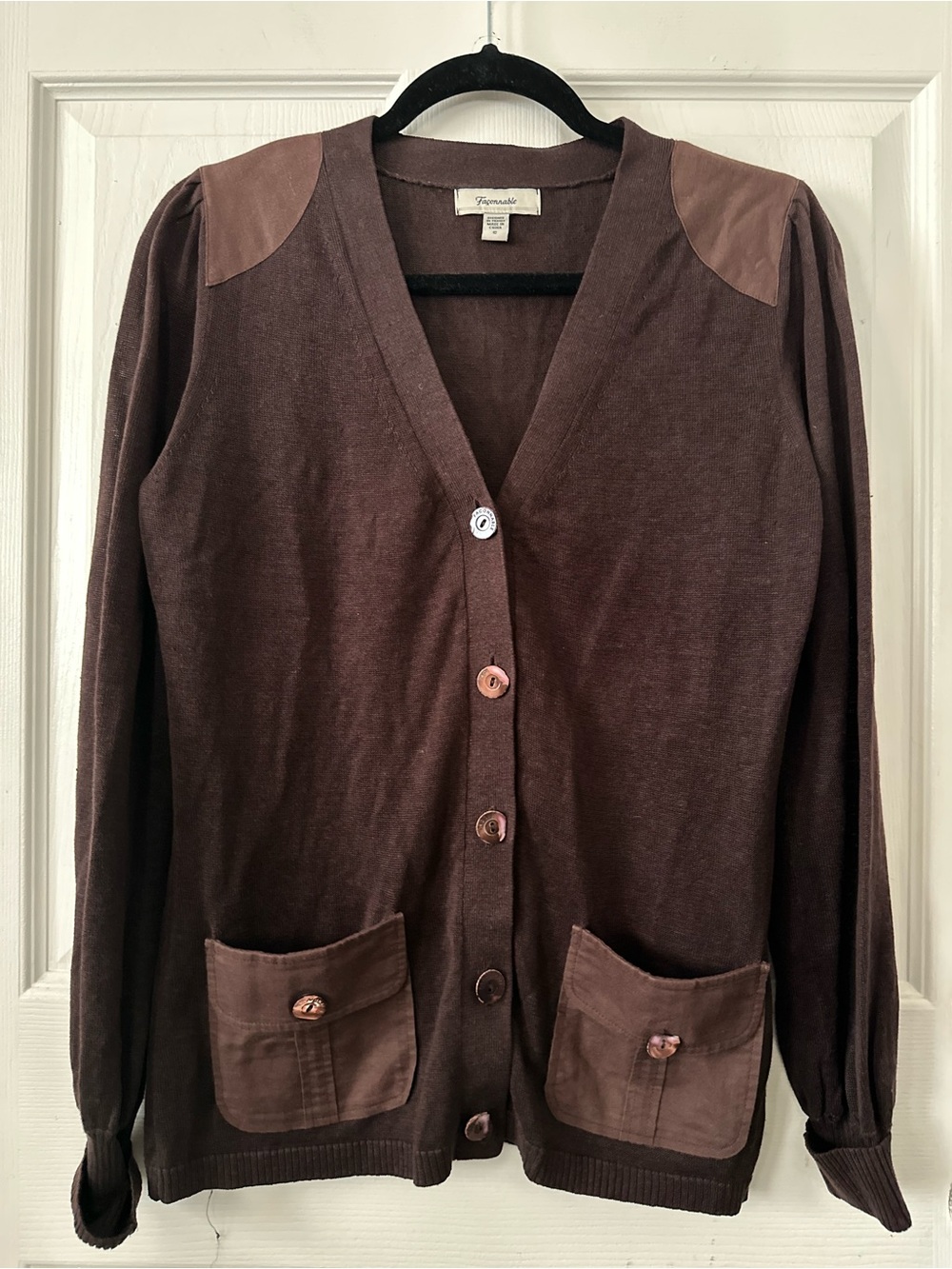Faconnable Brown V-Neck Button-Front Cardigan